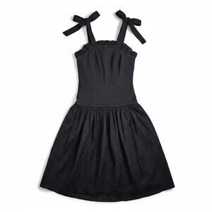 Naya Rea 8 Black Cotton Drop Waist Dress Ruffle Tie Strap Preppy Cotton Formal
